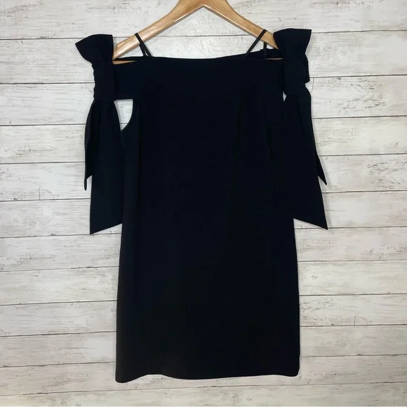 Tibi Off The Shoulder Ribbon Tie Sleeve Black Dress Size 2 - Picture 3 of 7